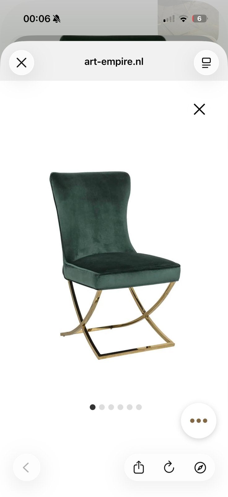 6 eetstoelen luxe groen velvet, Huis en Inrichting, Stoelen, Ophalen, Zo goed als nieuw