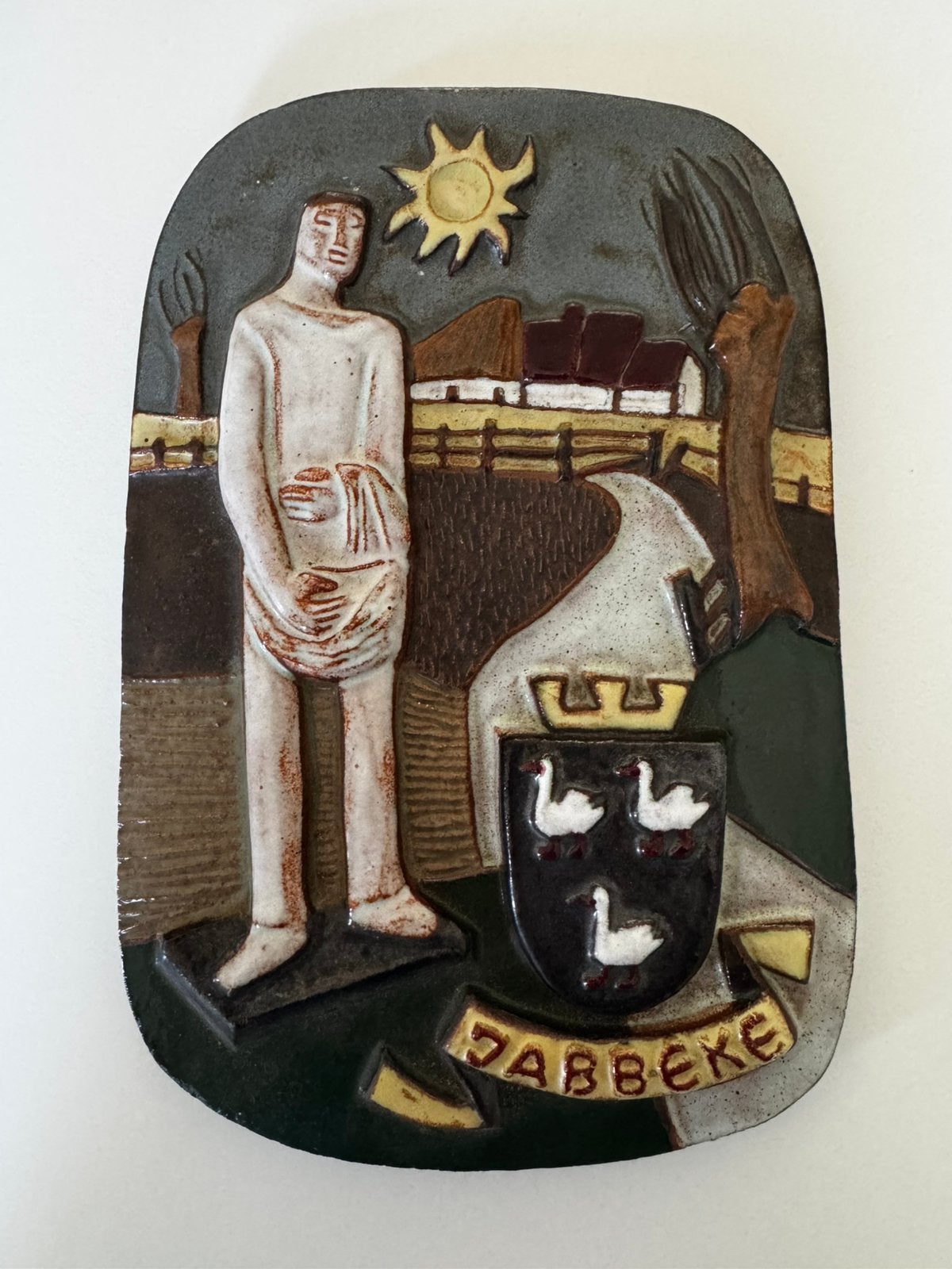 Jabbeke vintage keramisch bord 23x15 cm — Paul Vermeire 70, Antiek en Kunst, Antiek | Keramiek en Aardewerk, Ophalen of Verzenden