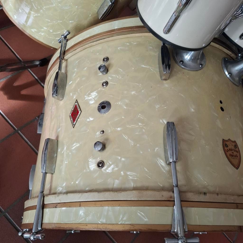 Vintage sonorus drumstel jaren 50 met bijpassende Bongo's, Ophalen, Zo goed als nieuw