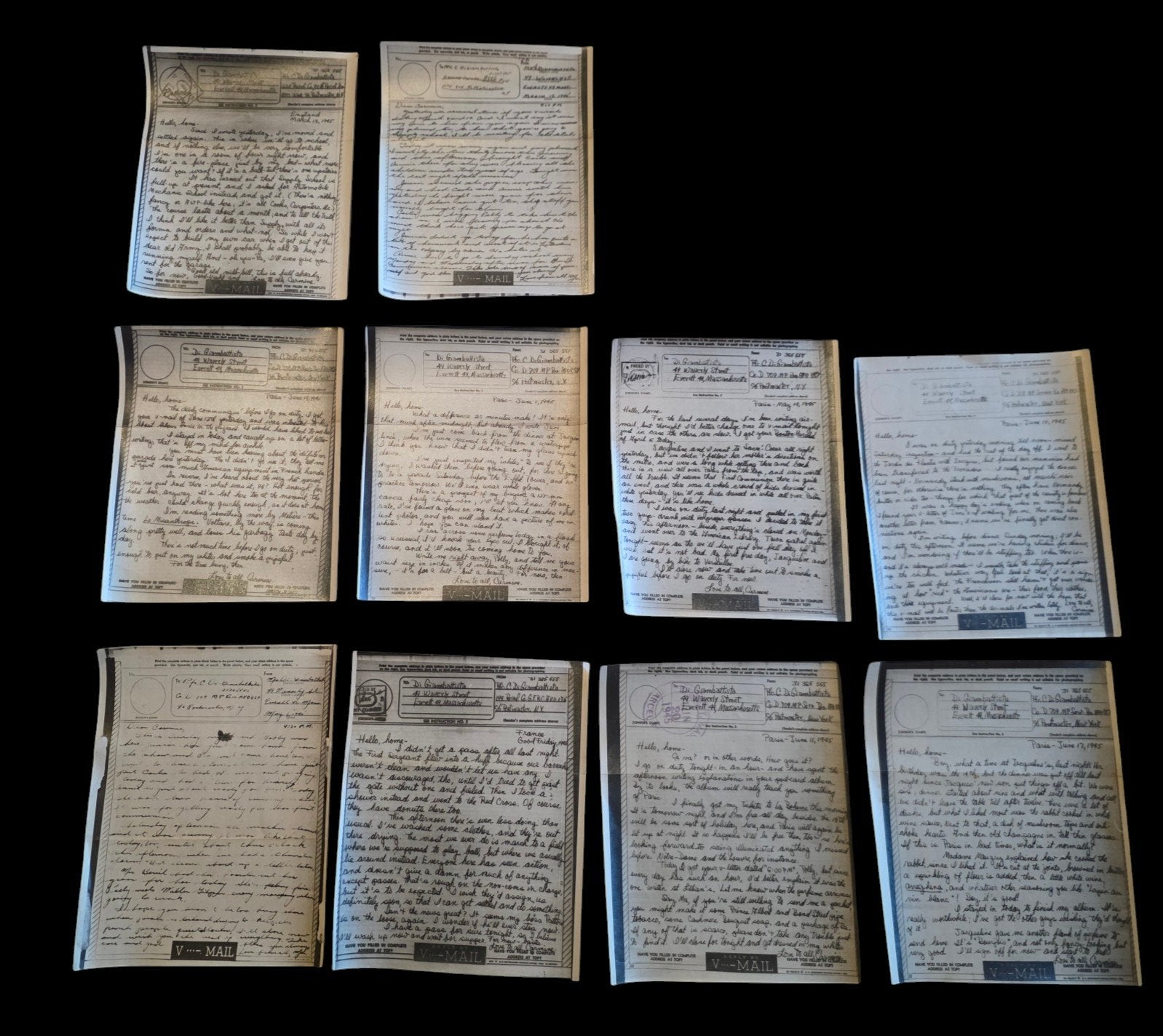 Lot de lettres V-Mail de la Seconde Guerre mondiale (1945), Collections, Enlèvement ou Envoi