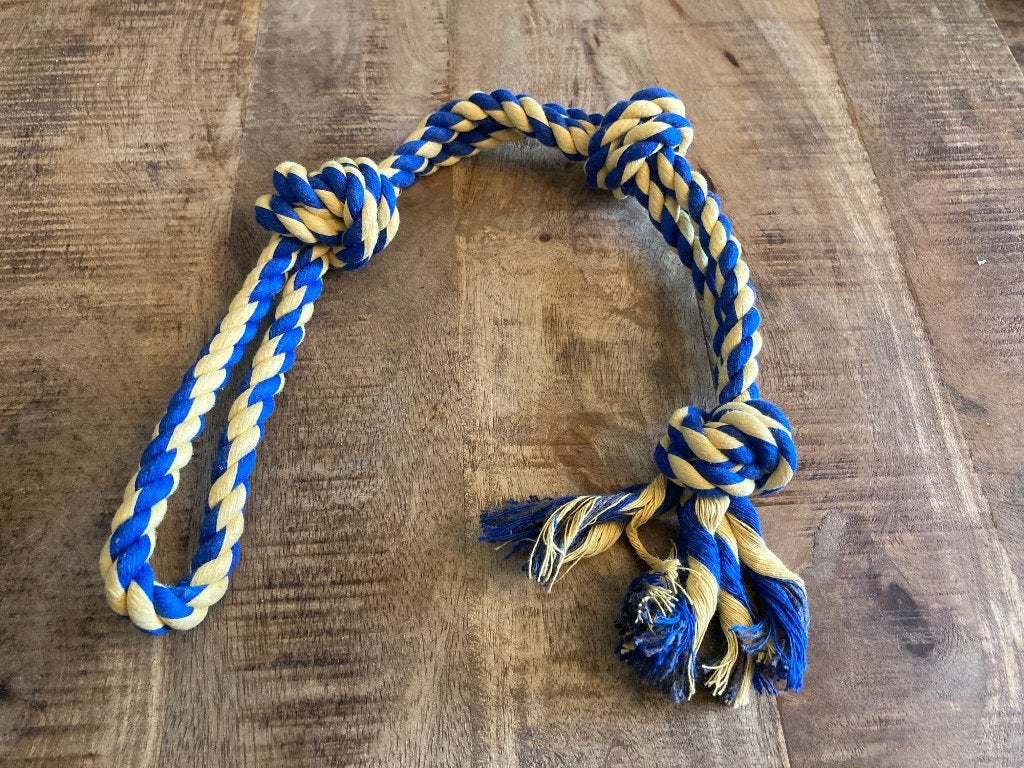 Hondenspeeltouw blauw-geel lang, Dieren en Toebehoren, Ophalen of Verzenden, Nieuw, Kauwspeelgoed
