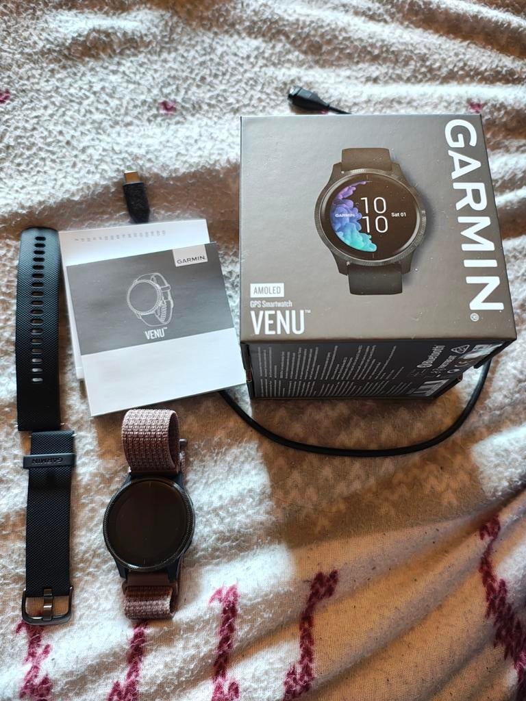 Garmin Venu + reservestraps, Zwart, Garmin, Ophalen of Verzenden, Zo goed als nieuw