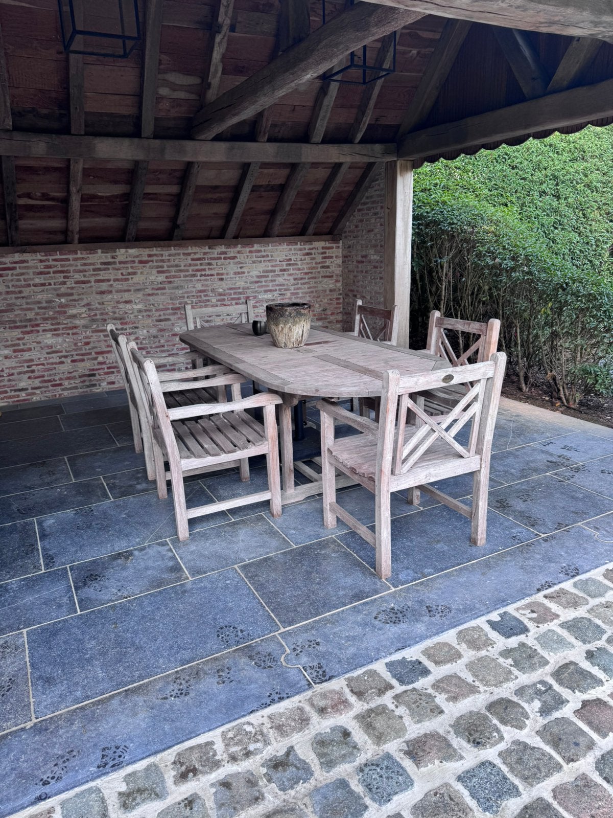 Teak tafel met 6 stoelen, Tuin en Terras, Ophalen, Gebruikt