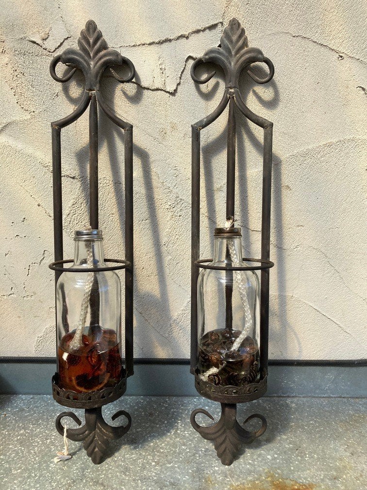 Eyecatcher : Handmade wandhouder met olielamp (69 cm), Neuf, 69 cm, Enlèvement ou Envoi, Autres types