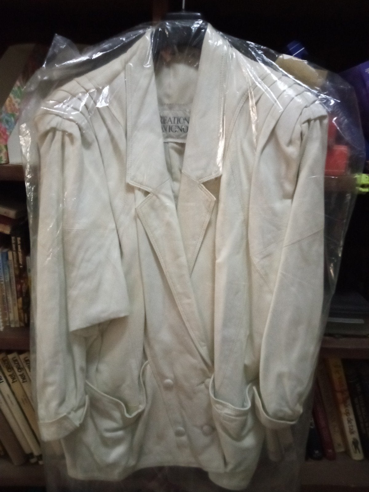 Witte leren jas vintage jaren 80, Ophalen, Zo goed als nieuw, Maat 42/44 (L), Wit