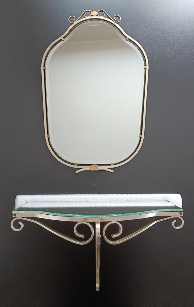 Miroir vintage + console., Antiquités & Art, Enlèvement, Autres formes, Moins de 50 cm, Moins de 100 cm
