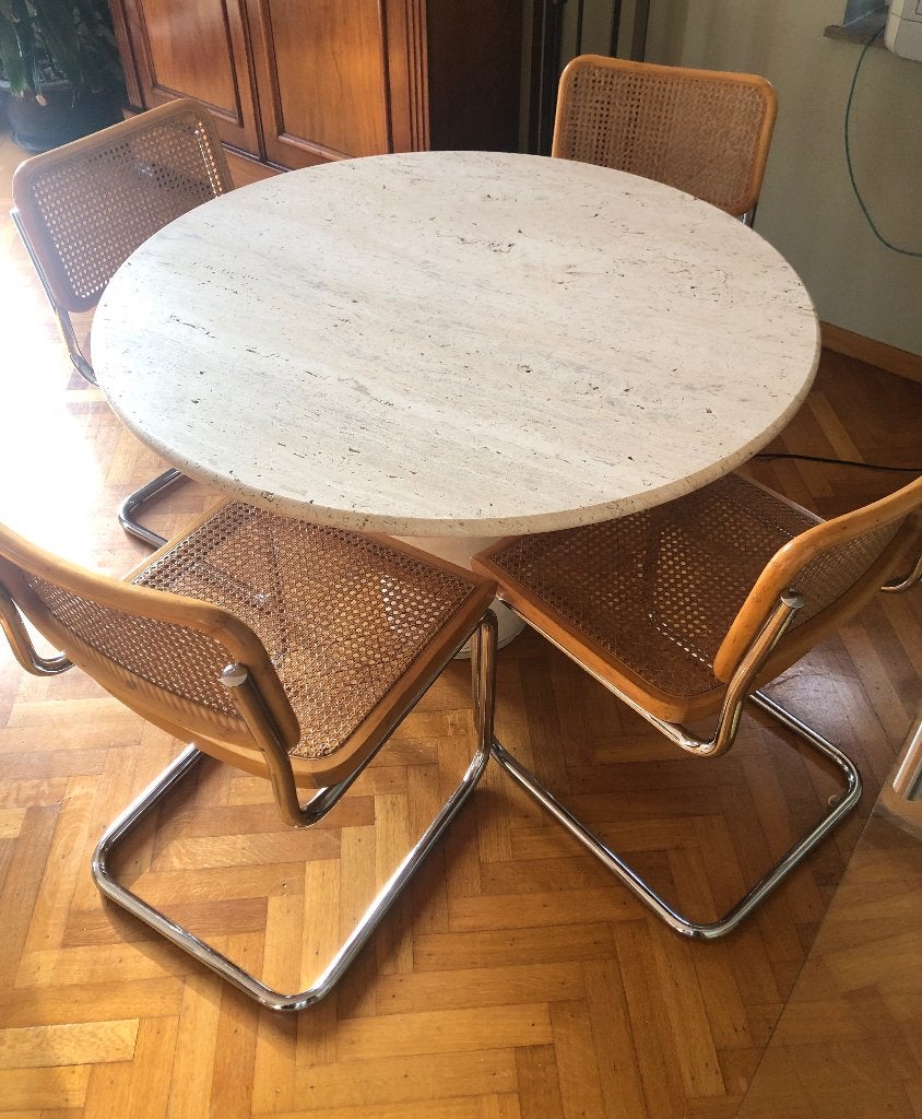 Ronde eettafel natuursteen (travertijn), Ophalen, Zo goed als nieuw, Vier personen, Rond