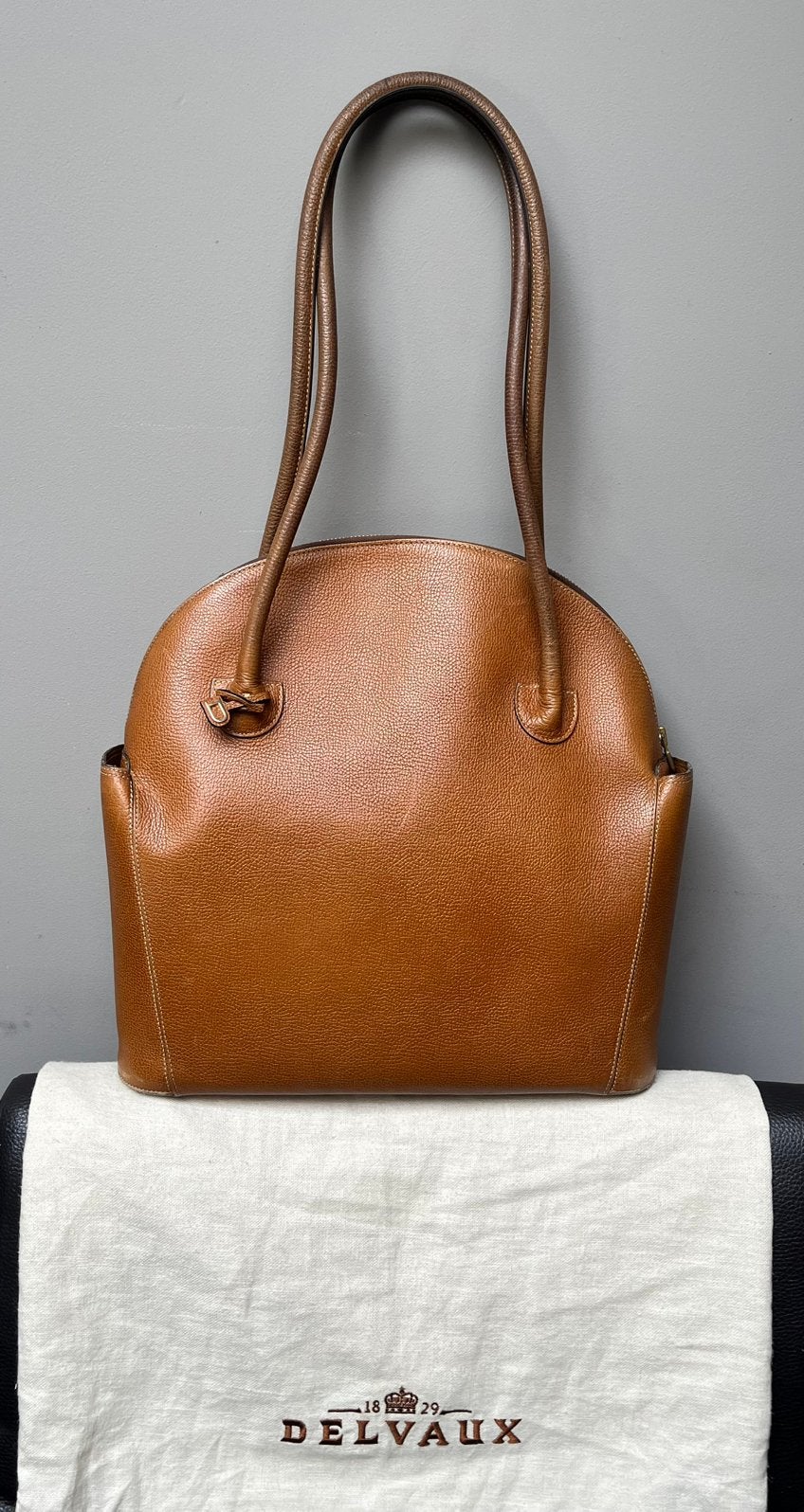 Delvaux Mousson – Cognackleurig lederen handtas, Enlèvement ou Envoi, Utilisé, Brun, Sac à main