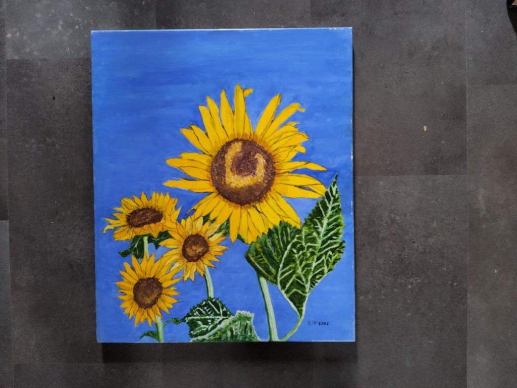 De zonnebloemen 2005 door Riv, Antiek en Kunst, Kunst | Schilderijen | Klassiek, Ophalen