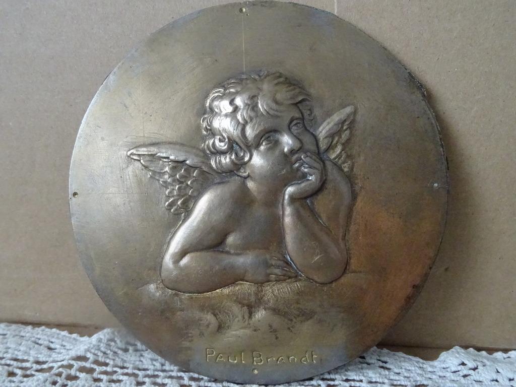 Relief antique en bronze Paul Brandt avec ange chérubin 14cm, Enlèvement ou Envoi