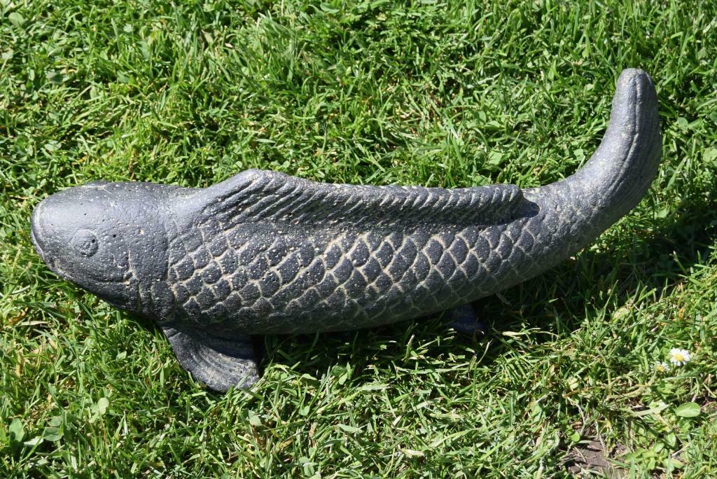 Beeld van een koi vis 40 cm in gepatineerde steen, Ophalen of Verzenden, Nieuw, Overige materialen, Overige typen