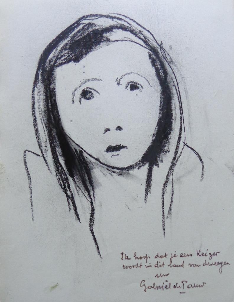 GABY DE PAUW / VROUWENGEZICHT / ORIGINEEL WERK / 40x30cm, Antiek en Kunst, Ophalen of Verzenden, Gesigneerd