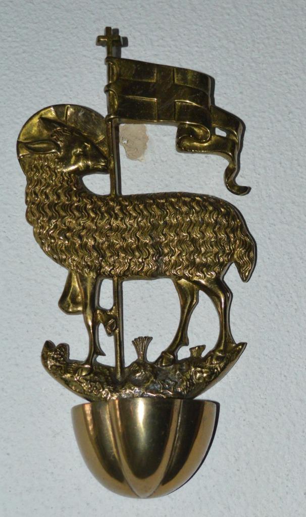 Wijwaterhouder messing, 26 cm, Antiek en Kunst, Ophalen of Verzenden
