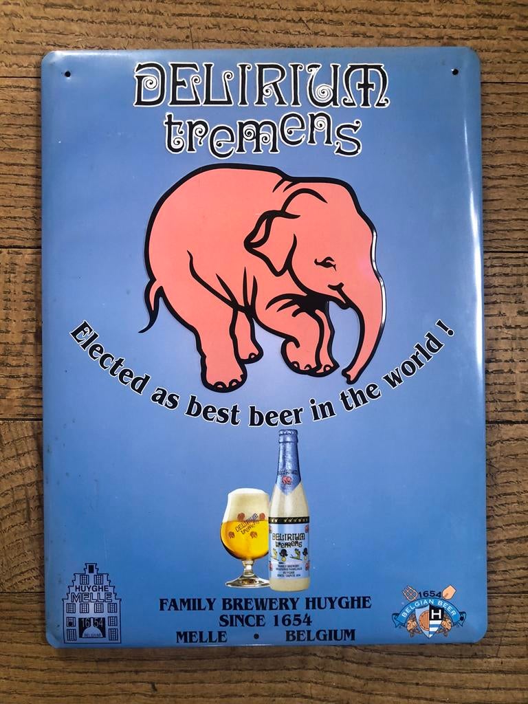 DELIRIUM TREMENS  reclamebord blik (early sign), Gebruikt, Reclamebord, Plaat of Schild, Overige merken