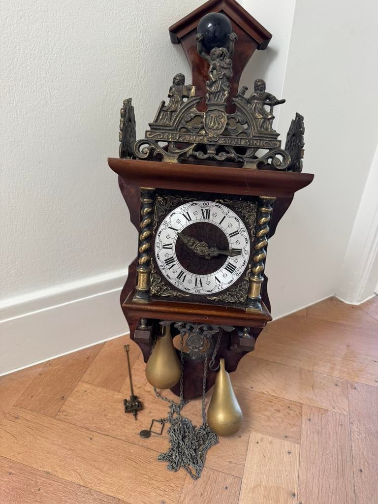 Antieke Nederlandse wandklok met gewichten, Antiek en Kunst, Ophalen