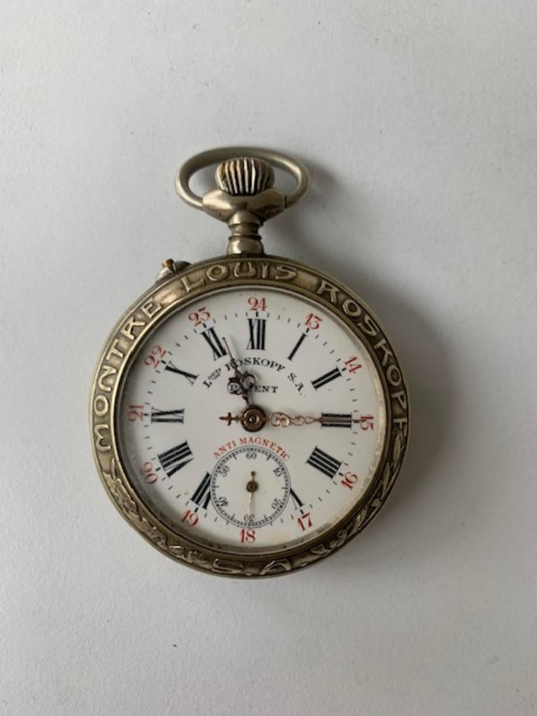 zakhorloge - Roskopf - spoorweg, Handtassen en Accessoires, Overige merken, Overige materialen, Zakhorloge, 1930 tot 1960