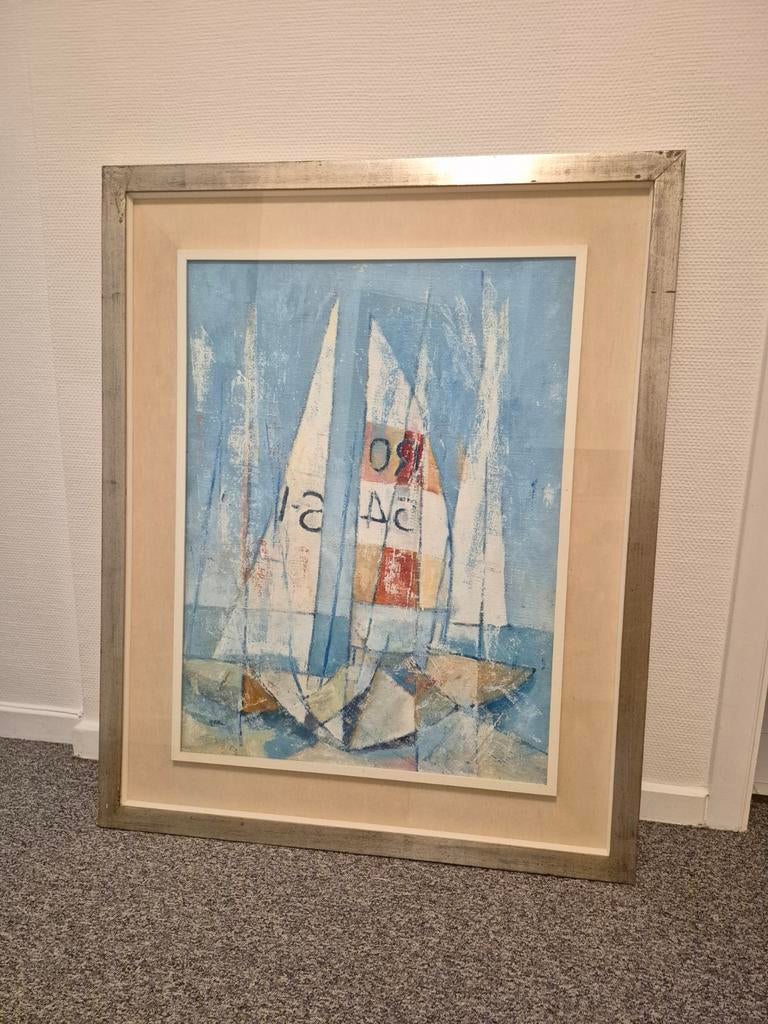 Abstract schilderij/zeilboot van Roberto Villa, Antiek en Kunst, Ophalen of Verzenden