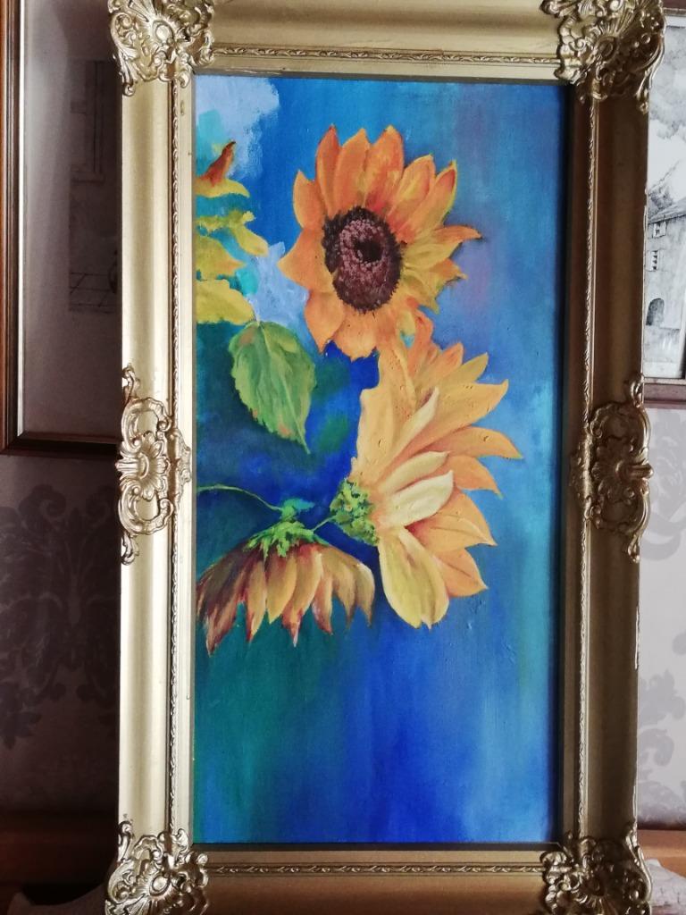 * A.Leroy: schilderij: zonnebloemen, Ophalen of Verzenden