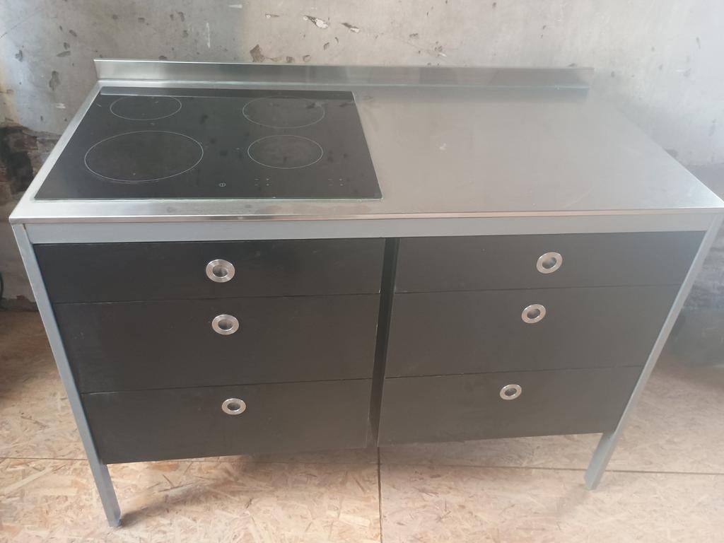 Tafel rvs/inox met 6 laden en inductie kookplaat, Ophalen, Inductie