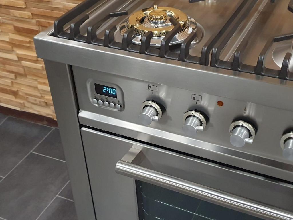 Poêle Boretti de luxe 90 cm en acier inoxydable + acier, Gaz, Classe énergétique A ou plus économe, Comme neuf, Enlèvement