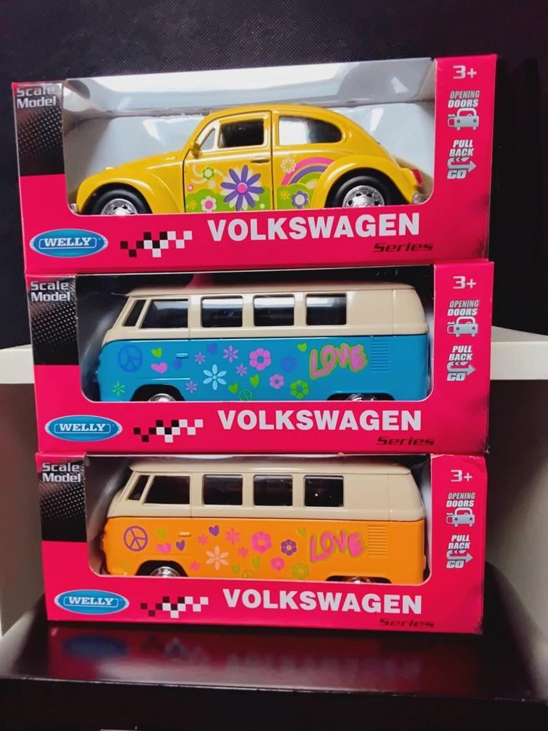 2 Volkswagen busjes en 1 Kever Flowerpower in boxen Nex, Ophalen of Verzenden, Nieuw