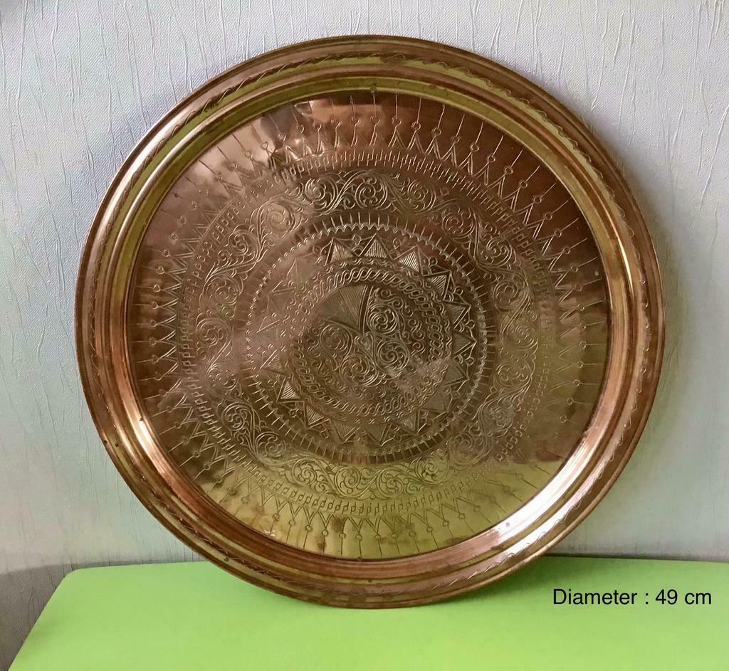 Plat décoratif en cuivre (cuivre rouge) de 49 cm de diamètre, Enlèvement ou Envoi, Rond, Comme neuf, Autres matériaux