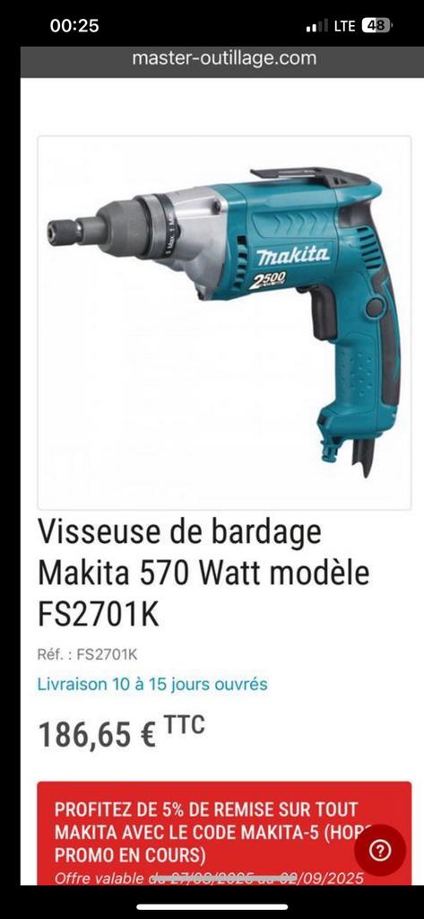 Visseuse Makita FS2701K, Bricolage & Construction, Outillage | Autres Machines, Neuf, Enlèvement
