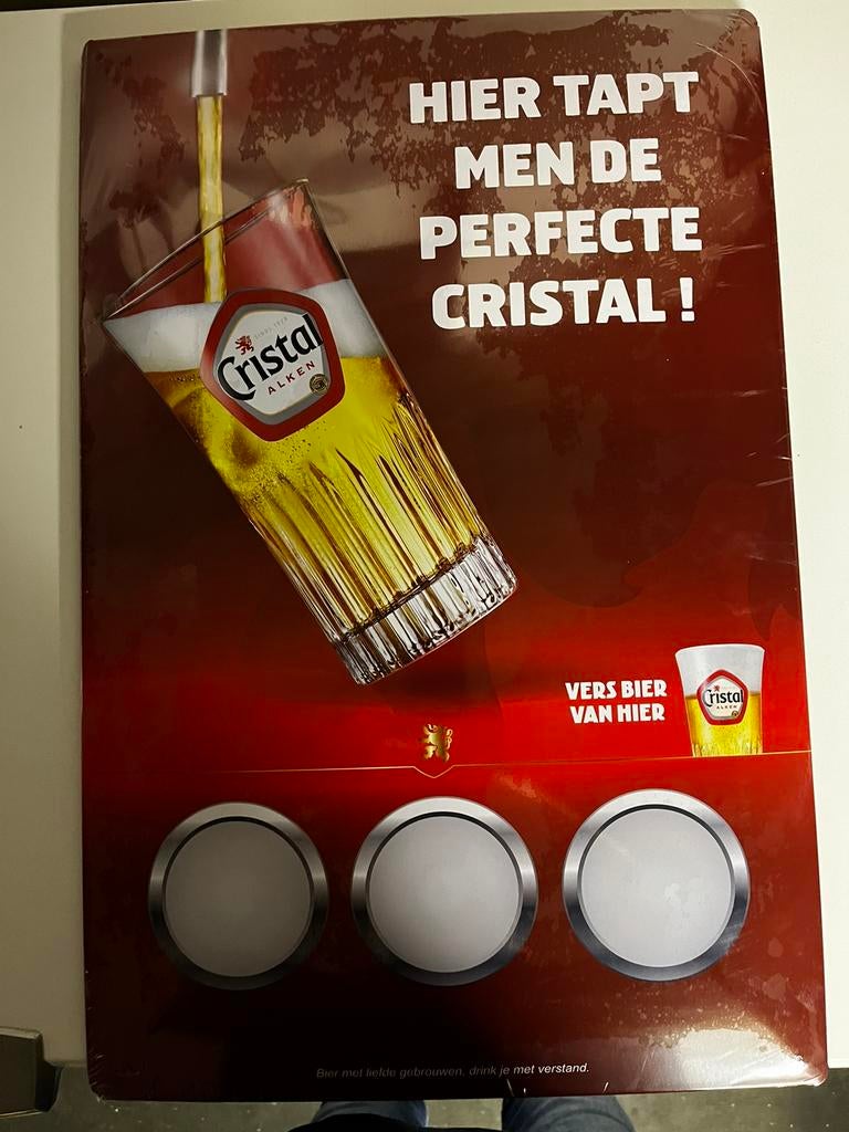 Reclame bord Cristal Alken ( nieuw), Verzamelen, Biermerken, Ophalen