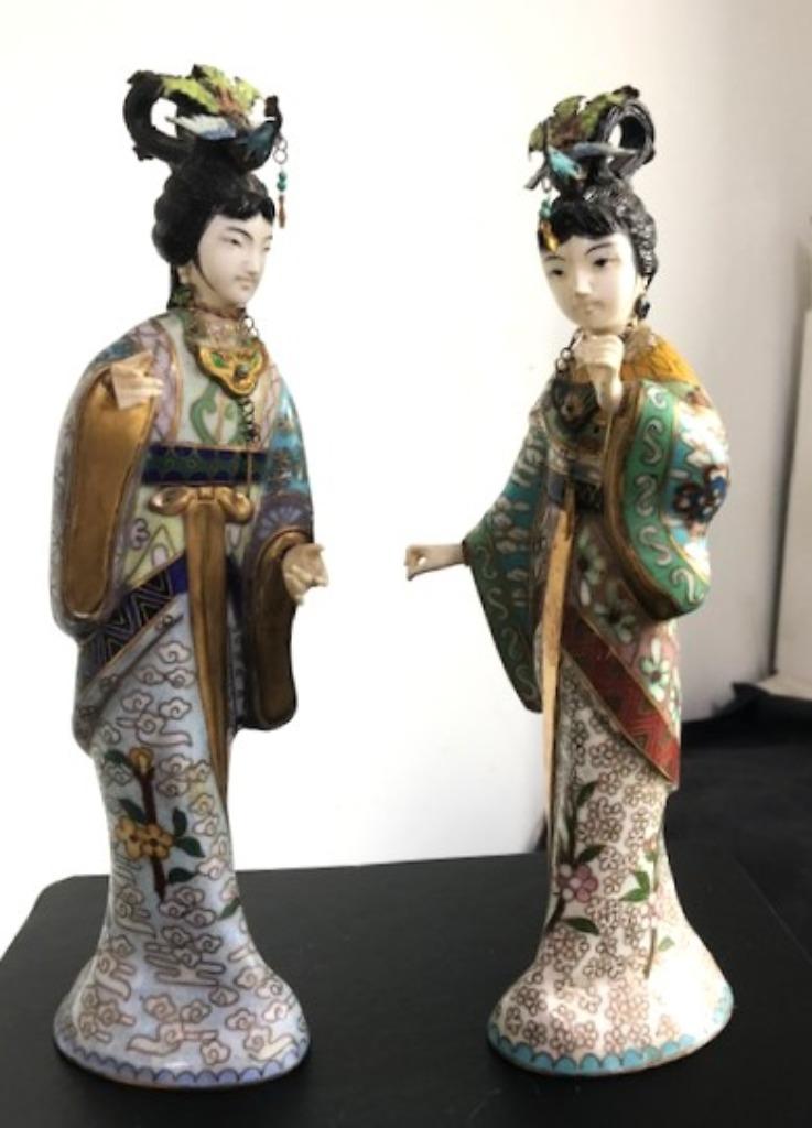 Geisha cloisonnée Emaille Chinese Rare Antiques 😍✨🎁🤗👌, Statue, Enlèvement ou Envoi, Asie, Brons