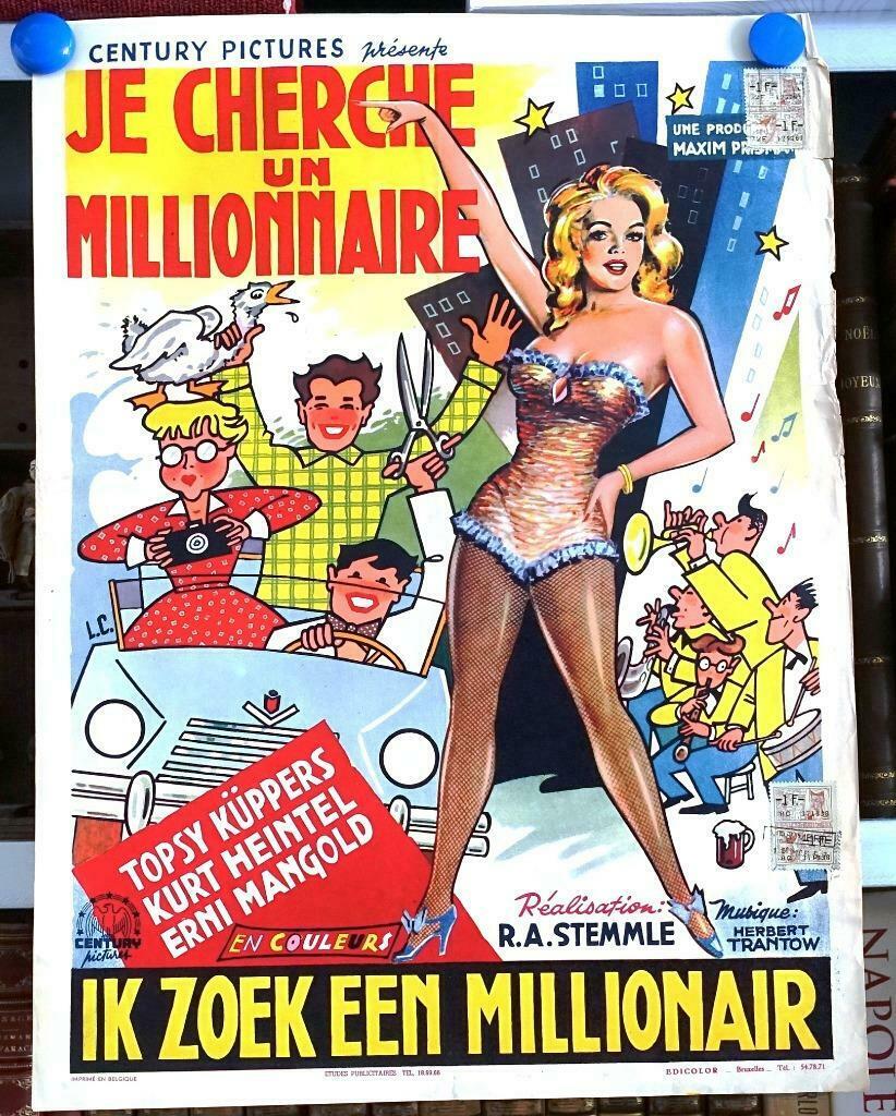 Filmposter Je cherche un millionnaire / Ik zoek een milliona, Collections, Enlèvement ou Envoi, Rectangulaire vertical, A1 jusqu'à A3