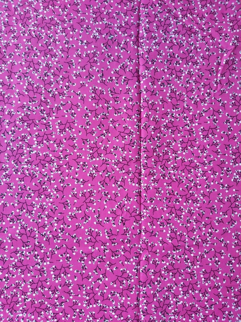 Katoenen stof - fuchsia met witte bloempjes op zwarte steel, Ophalen of Verzenden