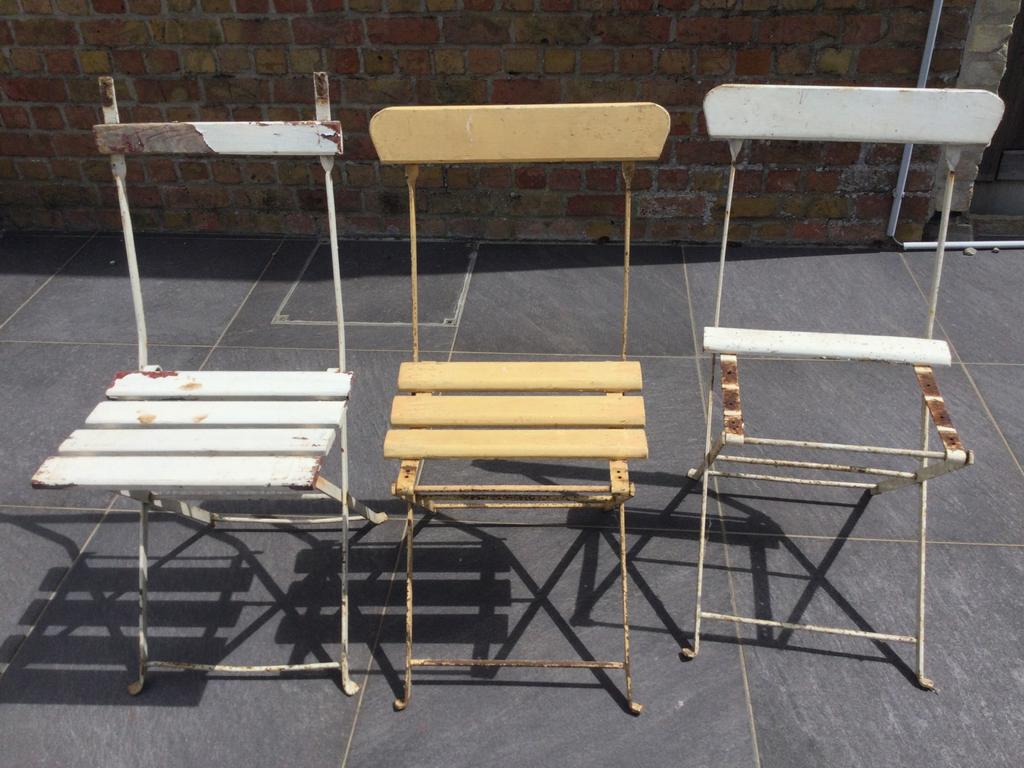 3 Originele bistro stoelen - nog op te knappen, Tuin en Terras, Ophalen of Verzenden, Gebruikt