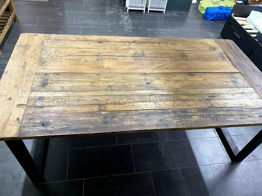 Eettafel in gerecycleerde olm met stalen frame, Vintage, 100 à 150 cm, Enlèvement, Utilisé