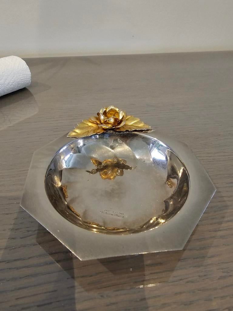 Schaaltje zilver/ goud kleurig met pareltje, Antiek en Kunst, Ophalen of Verzenden