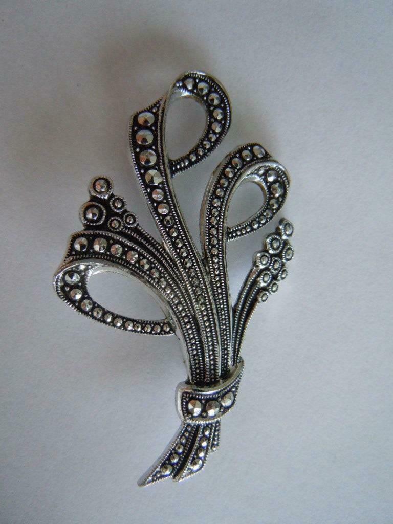 Broche in de vorm van een bloemen boeket met markasiet, Overige materialen, 4 tot 7 cm, Gebruikt, Ophalen of Verzenden