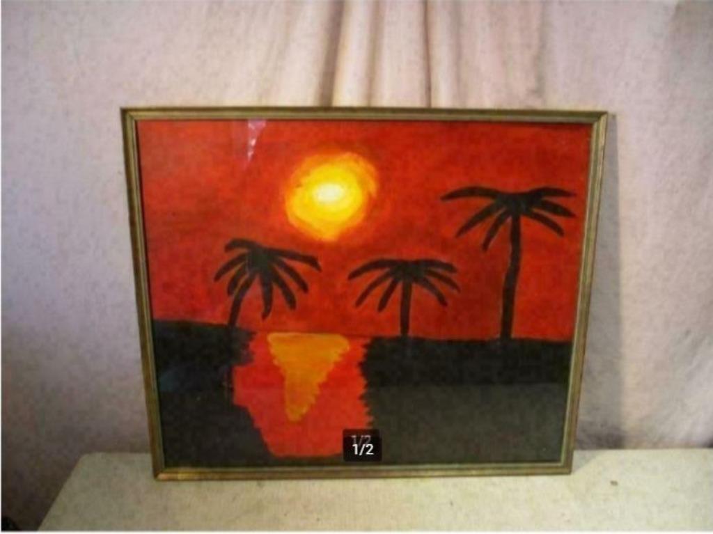 Mooi Modern Geschilderd Aquarel 'Palmbomen in Zon' Vernelen, Antiek en Kunst, Ophalen of Verzenden