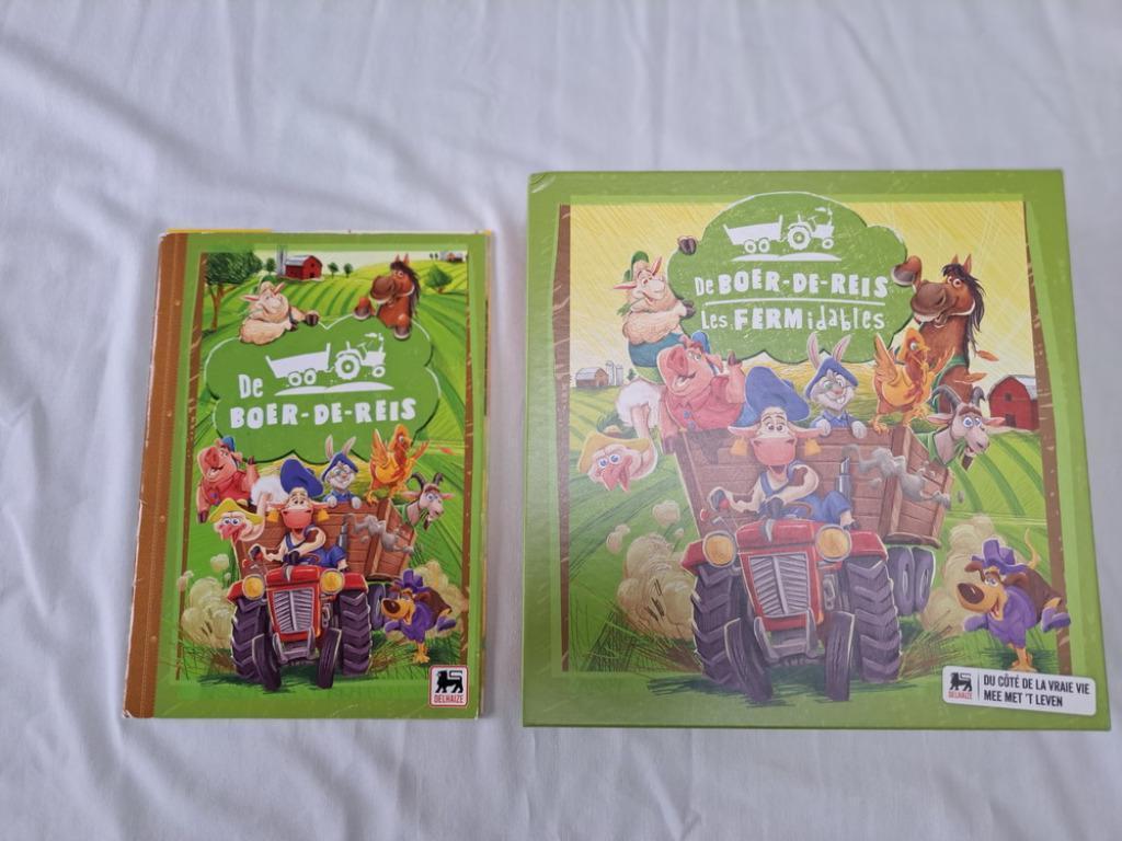 Gezelschapsspel en album van Boer-de-Reis van Delhaize, Trois ou quatre joueurs, Enlèvement ou Envoi, Utilisé, Cartamundi