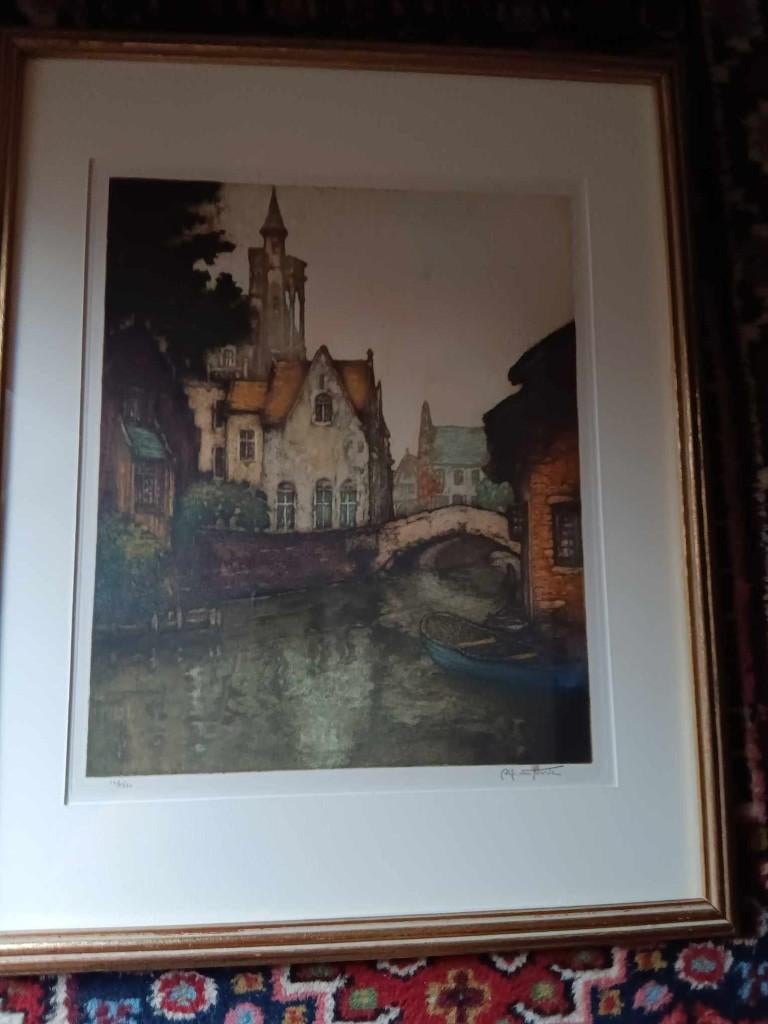 gesigneerde ets Alfred van Neste, Antiek en Kunst, Kunst | Etsen en Gravures, Ophalen of Verzenden