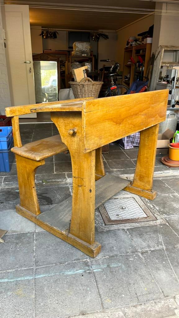 Vintage houten schoolbank, Huis en Inrichting, Bureaus, Ophalen, Gebruikt
