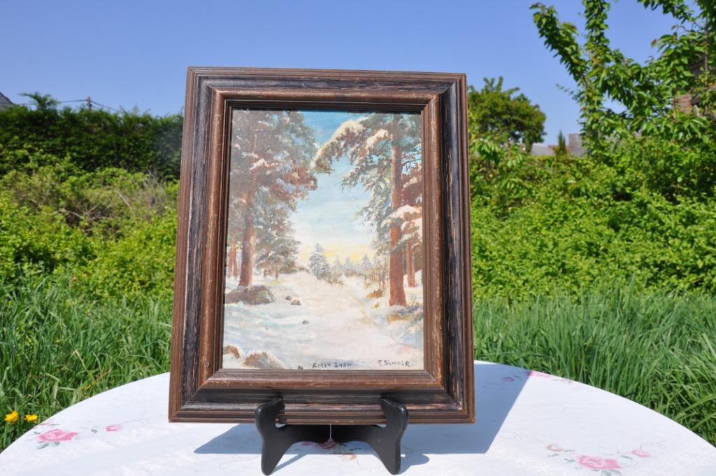 §  peinture sur panneau 1er neige cadre bois, Antiquités & Art, Art | Peinture | Classique, Enlèvement ou Envoi