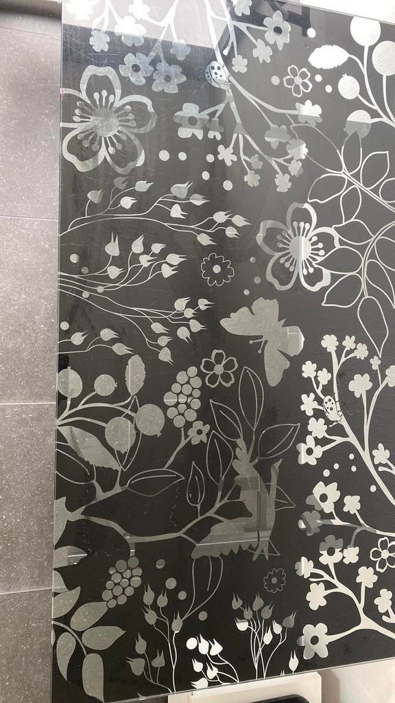Table en verre à motifs végétaux, Huis en Inrichting, Stoffering | Behang, Ophalen, Minder dan 10 m², Zwart