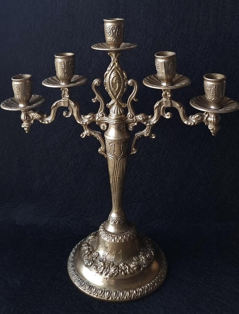 Candélabre décoratif 5 branches,Italie 1950-70,Barocco d'Oro, Antiek en Kunst, Verzenden
