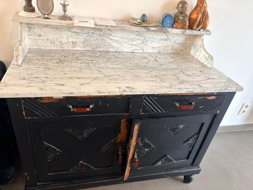 Vintage kast met wit marmeren  blad, Ophalen