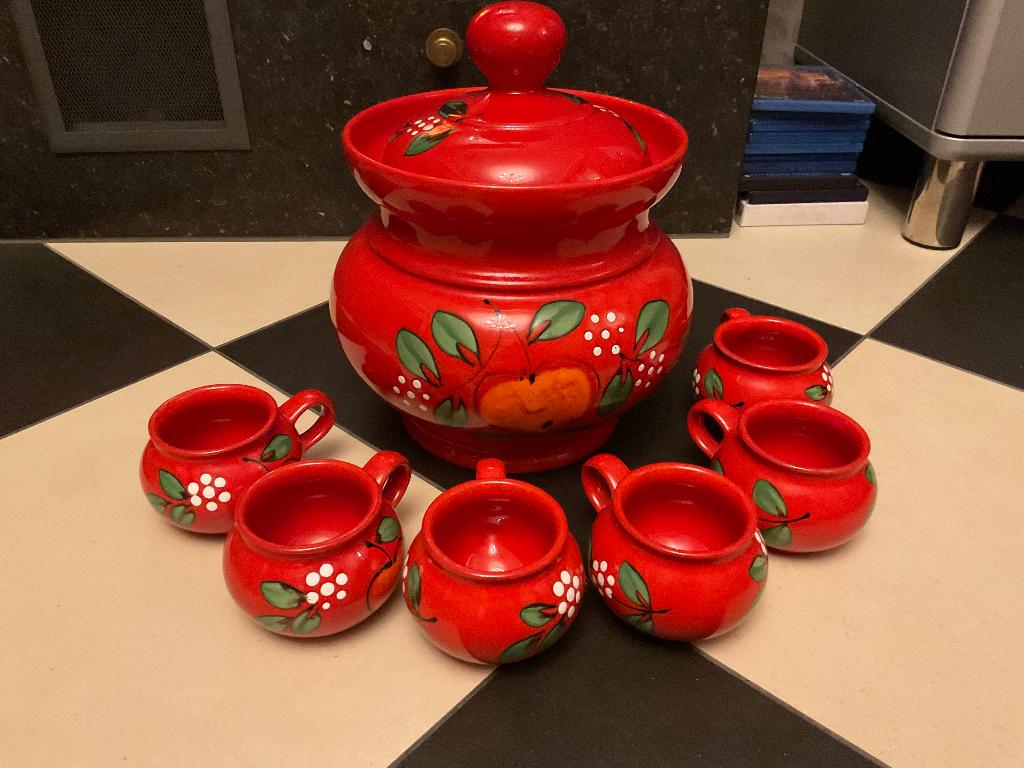 Prachtige vintage Wächtersbach punch bowl set met 6 kopjes, Antiek en Kunst, Antiek | Keramiek en Aardewerk, Ophalen of Verzenden