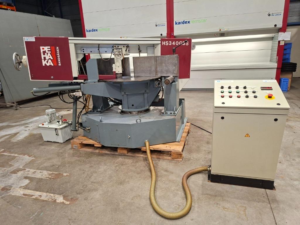 PEHAKA dubbelverstek bandzaagmachine , model HS 340 GBS, Ophalen, 70 mm of meer, Zo goed als nieuw, Pehaka