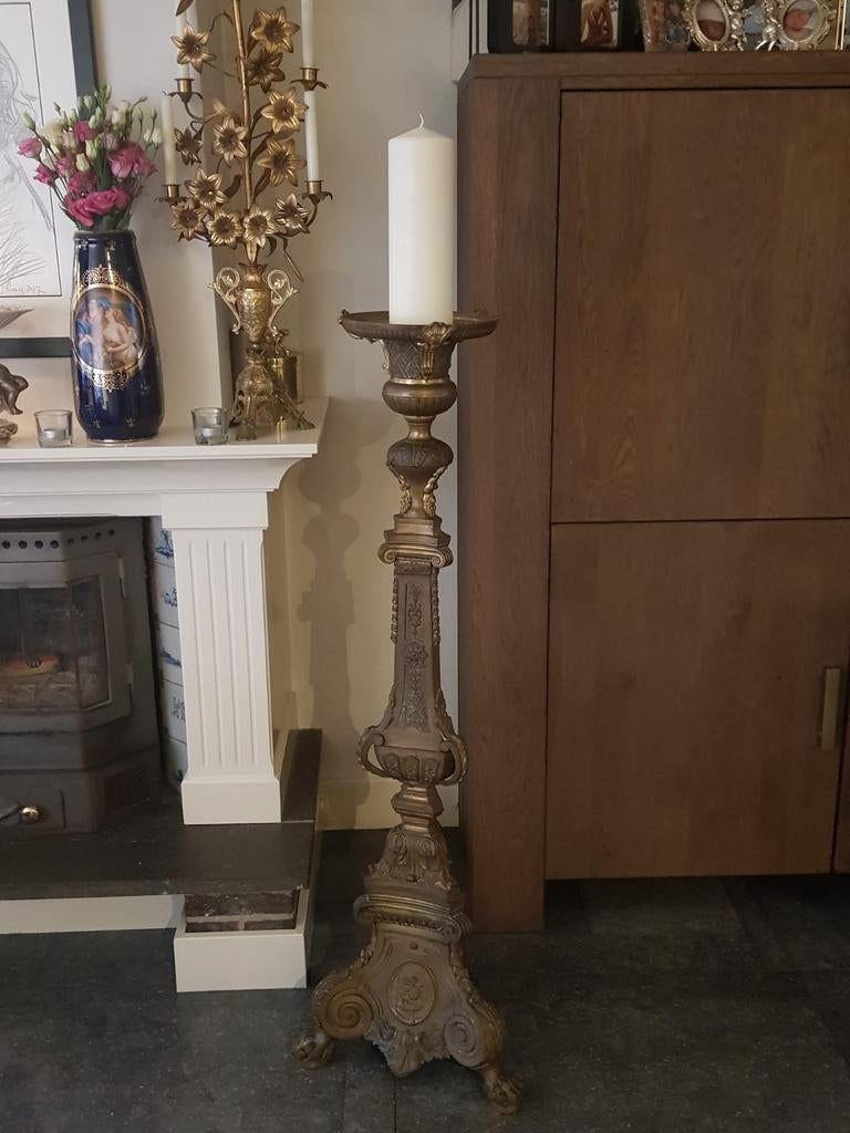 Super mooie xl bronzen kerk kandelaar parijs, Antiek en Kunst, Ophalen