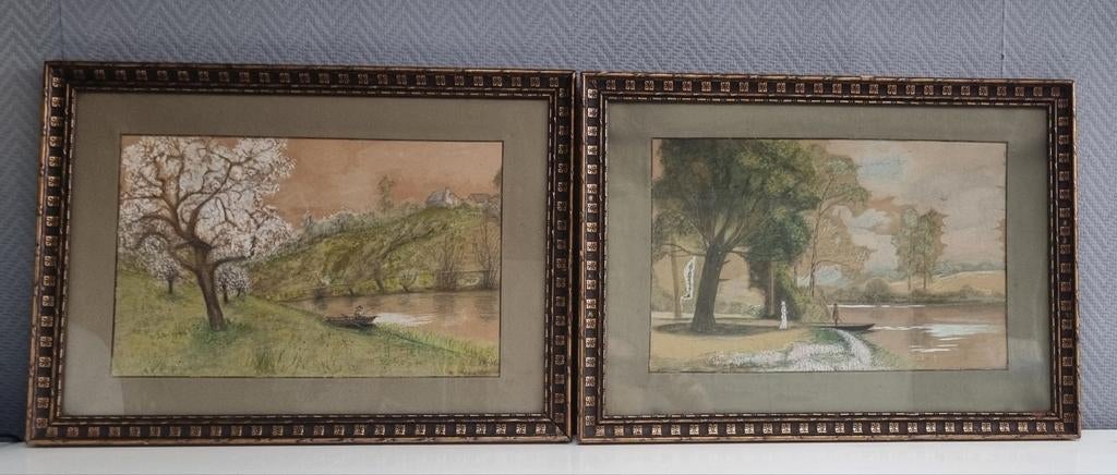 Super duo de cadres anciens de paysages romantiques, Enlèvement