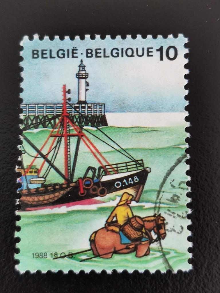 Belgie 1988 - De zee - garnaalvisser, vuurtoren, vissersboot, Ophalen of Verzenden, Gestempeld