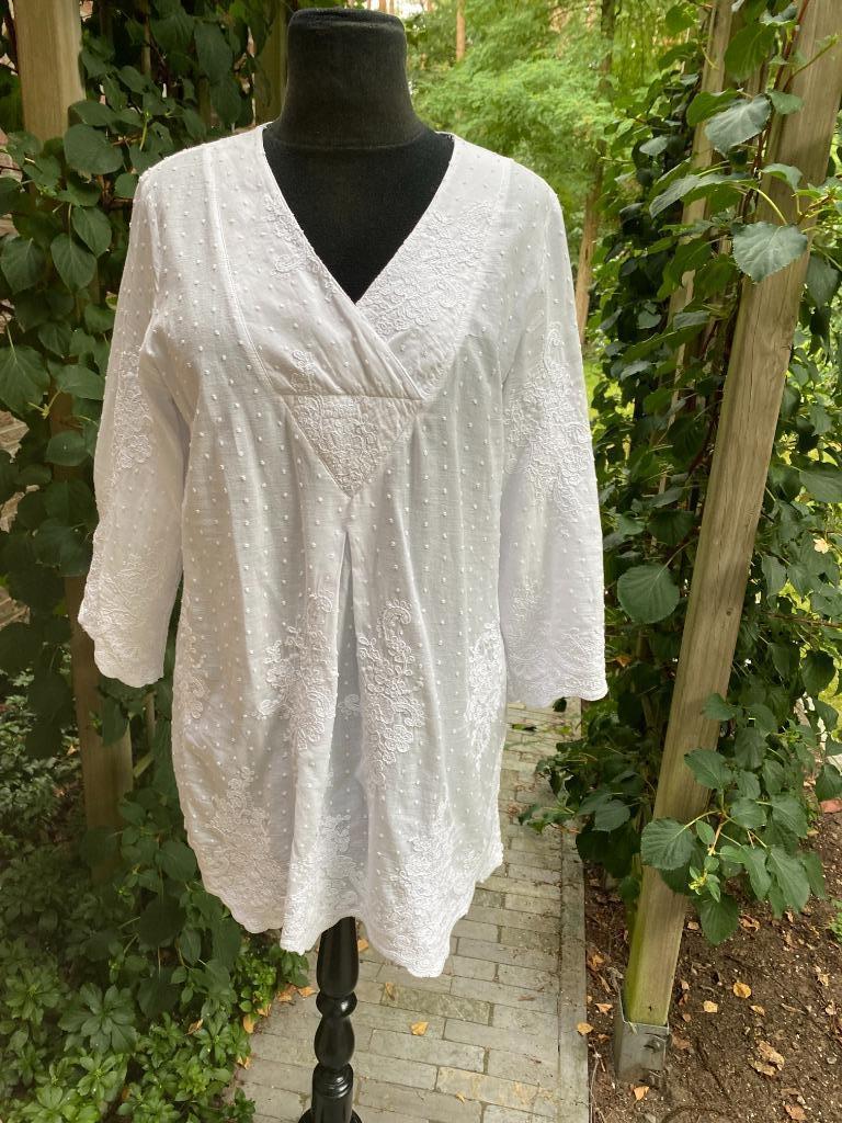 Camicettasnob witte tuniekblouse in boho stijl - IT44=B38/40, Kleding | Dames, Blouses en Tunieken, Zo goed als nieuw, Maat 38/40 (M)
