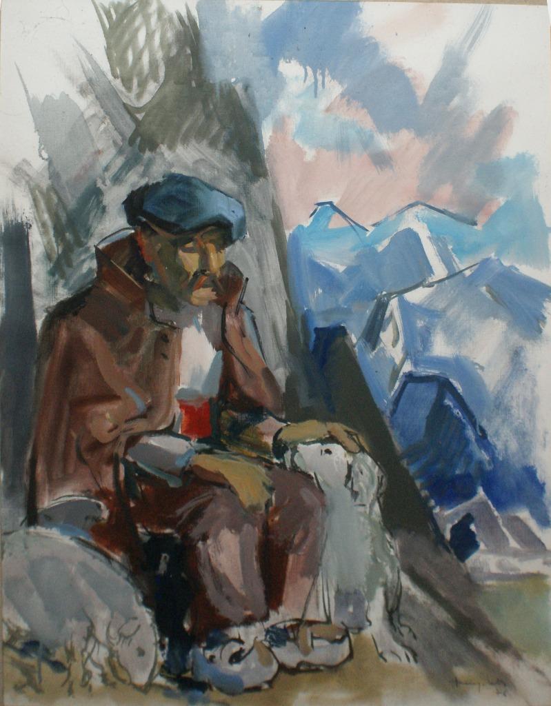 François Mengelatte (1920-2009): Rustende boer (74 x 89 cm), Ophalen